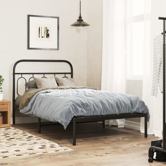 Metal Bed Frame without Mattress with Headboard Black 107x203cm