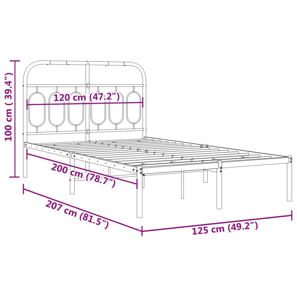 Metal Bed Frame without Mattress with Headboard Black 120x200cm