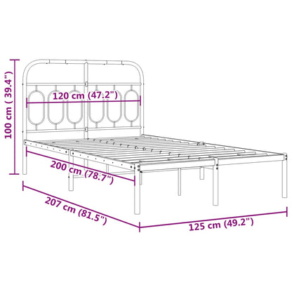 Metal Bed Frame without Mattress with Headboard Black 120x200cm