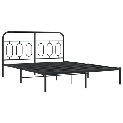 Metal Bed Frame without Mattress with Headboard Black 140x190cm