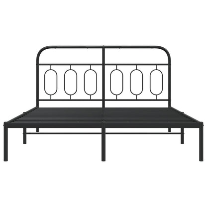 Metal Bed Frame without Mattress with Headboard Black 140x190cm