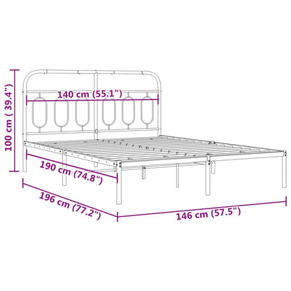 Metal Bed Frame without Mattress with Headboard Black 140x190cm