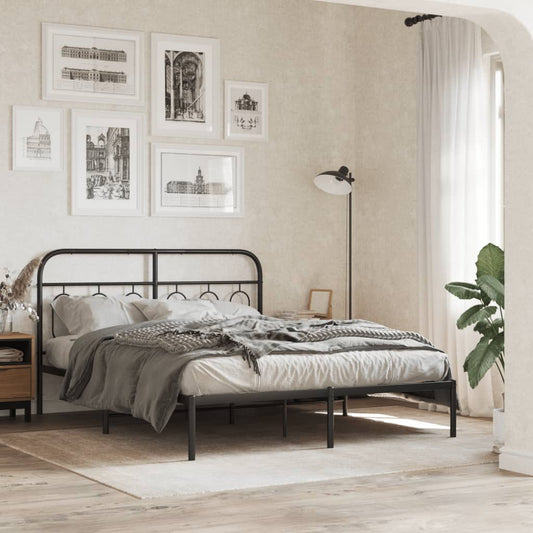 Metal Bed Frame without Mattress with Headboard Black 140x190cm