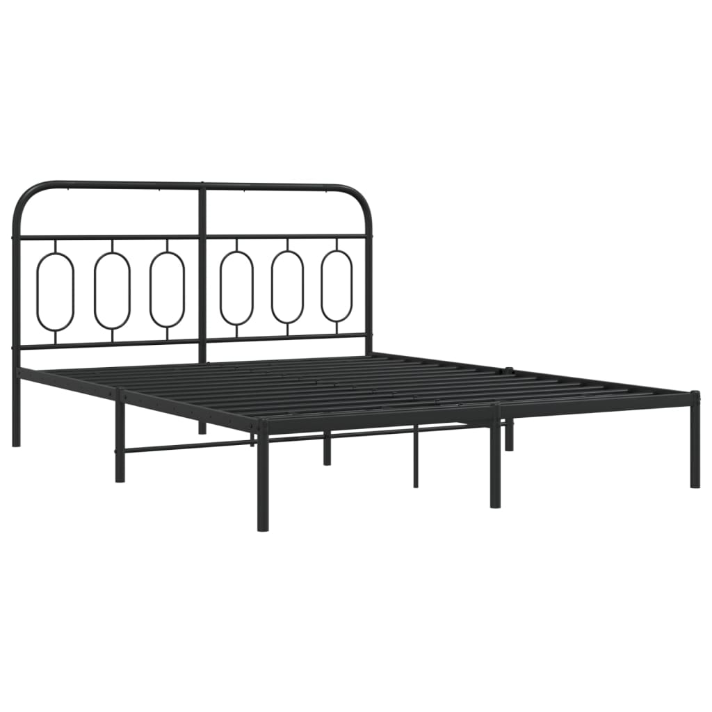 Metal Bed Frame without Mattress with Headboard Black 140x200cm
