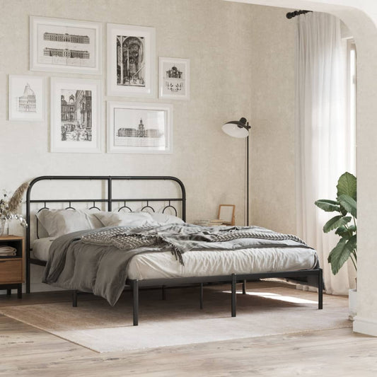 Metal Bed Frame without Mattress with Headboard Black 140x200cm
