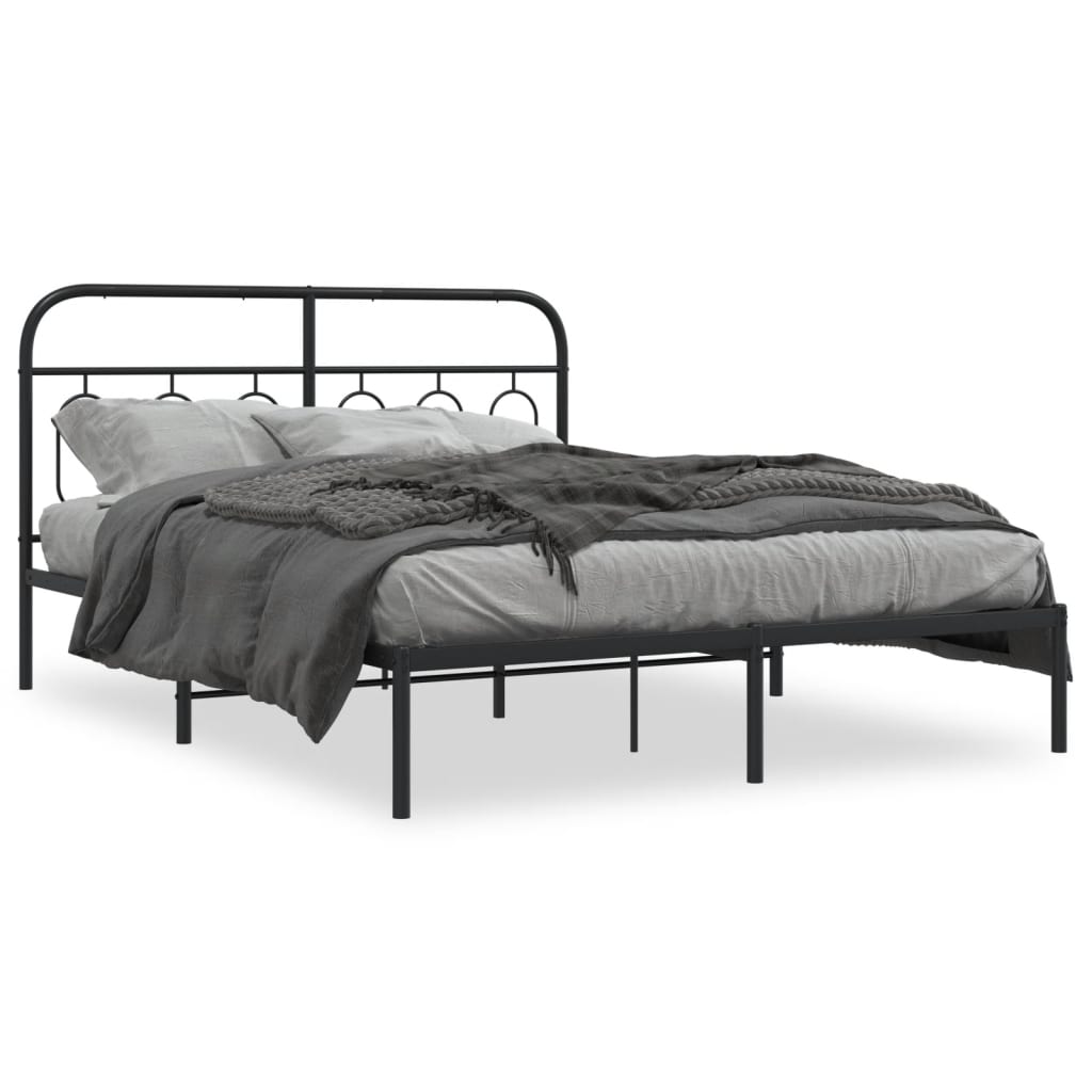 Metal Bed Frame without Mattress with Headboard Black 150x200cm