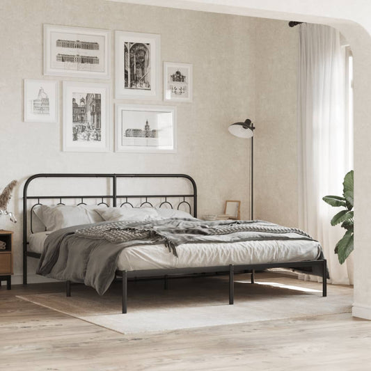 Metal Bed Frame without Mattress with Headboard Black 193x203cm