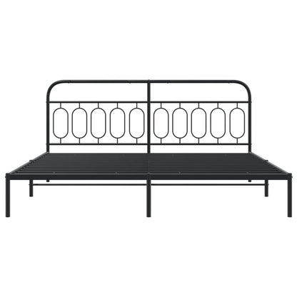 Metal Bed Frame without Mattress with Headboard Black 200x200cm