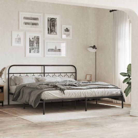 Metal Bed Frame without Mattress with Headboard Black 200x200cm