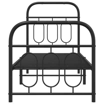Metal Bed Frame without Mattress with Footboard Black 75x190cm