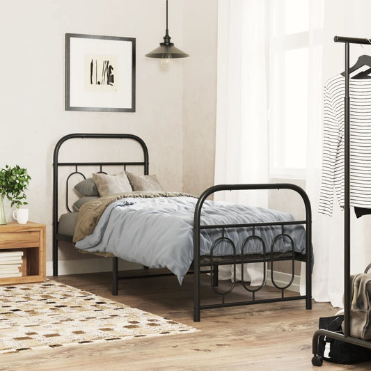 Metal Bed Frame without Mattress with Footboard Black 75x190cm