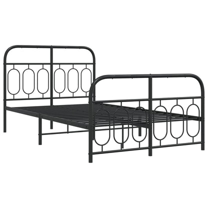 Metal Bed Frame without Mattress with Footboard Black 120x190cm