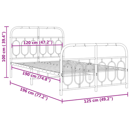 Metal Bed Frame without Mattress with Footboard Black 120x190cm