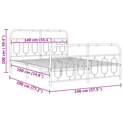 Metal Bed Frame without Mattress with Footboard Black 140x190cm