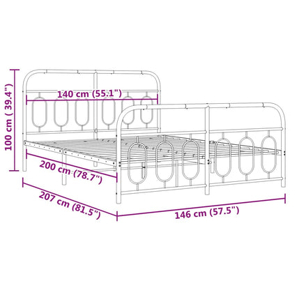 Metal Bed Frame without Mattress with Footboard Black 140x200cm