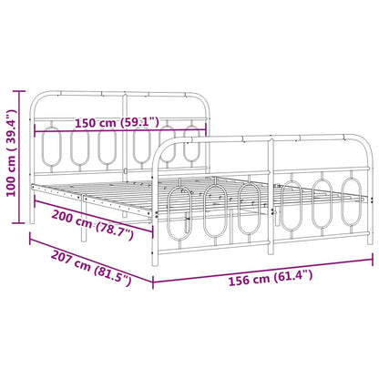 Metal Bed Frame without Mattress with Footboard Black 150x200cm