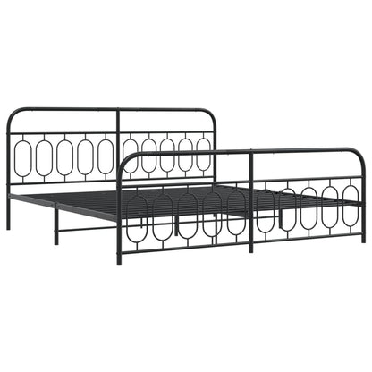 Metal Bed Frame without Mattress with Footboard Black 200x200cm