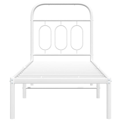 Metal Bed Frame without Mattress with Headboard White 75x190cm