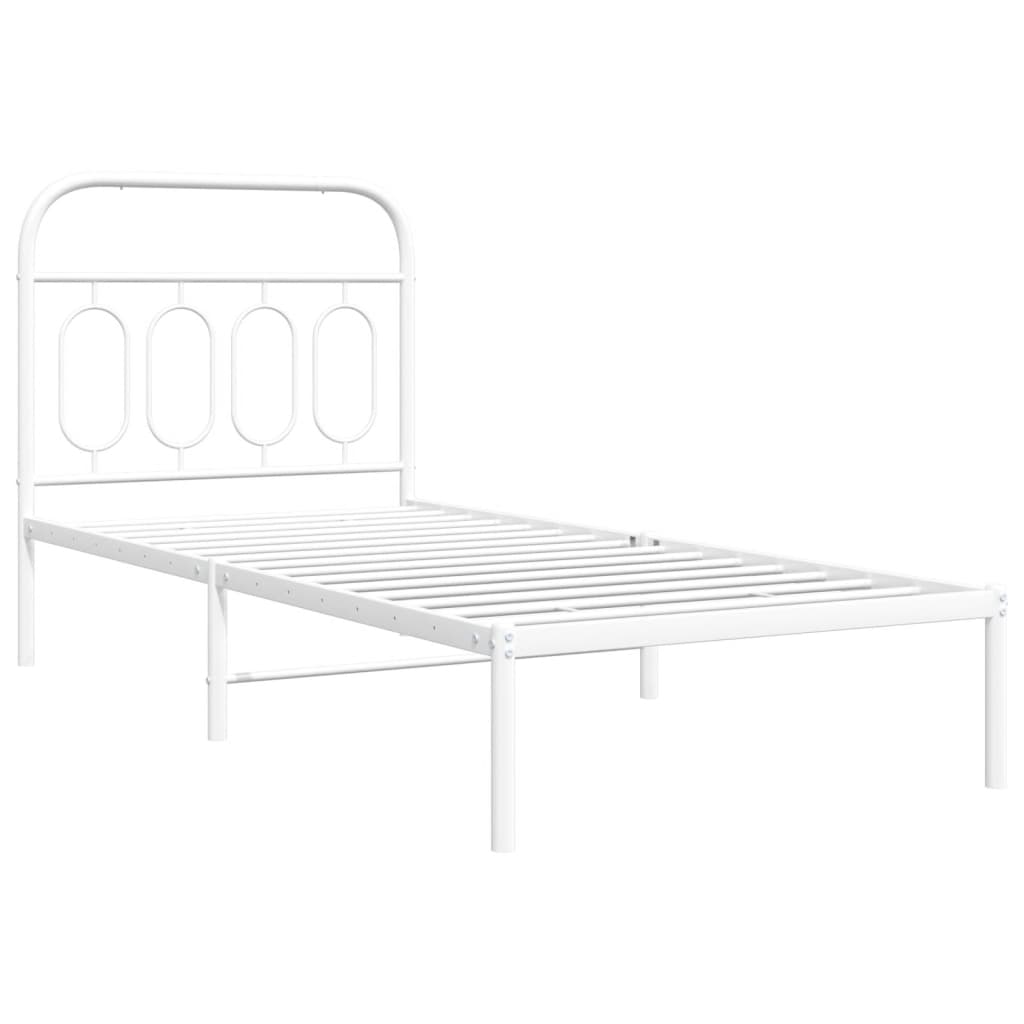 Metal Bed Frame without Mattress with Headboard White 90x190cm