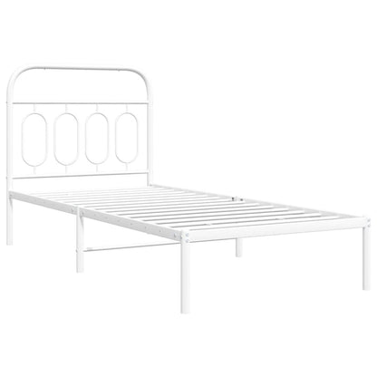 Metal Bed Frame without Mattress with Headboard White 90x190cm