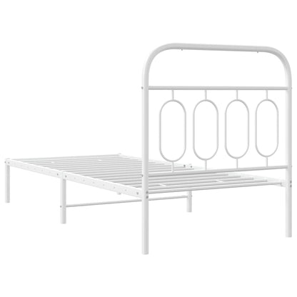 Metal Bed Frame without Mattress with Headboard White 90x190cm