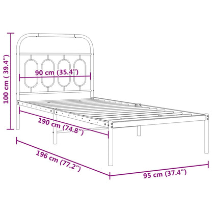 Metal Bed Frame without Mattress with Headboard White 90x190cm
