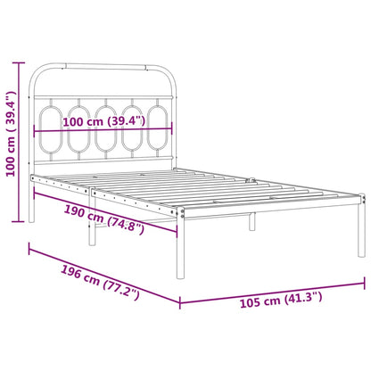 Metal Bed Frame without Mattress with Headboard White 100x190cm