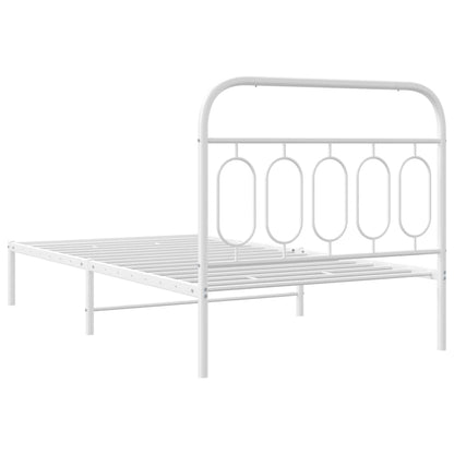 Metal Bed Frame without Mattress with Headboard White 100x200cm