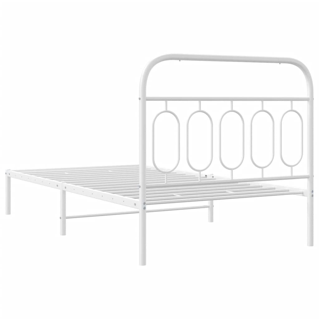 Metal Bed Frame without Mattress with Headboard White 107x203cm