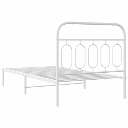 Metal Bed Frame without Mattress with Headboard White 107x203cm