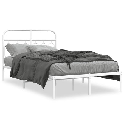 Metal Bed Frame without Mattress with Headboard White 120x190cm
