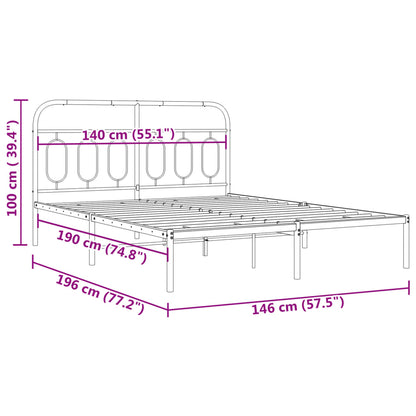 Metal Bed Frame without Mattress with Headboard White 140x190cm