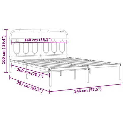 Metal Bed Frame without Mattress with Headboard White 140x200cm