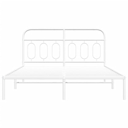 Metal Bed Frame without Mattress with Headboard White 150x200cm