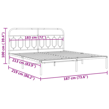 Metal Bed Frame without Mattress with Headboard White 183x213cm