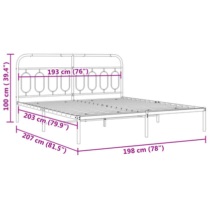 Metal Bed Frame without Mattress with Headboard White 193x203cm