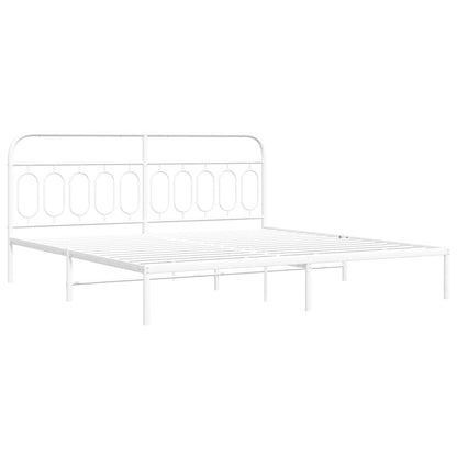Metal Bed Frame without Mattress with Headboard White 200x200cm
