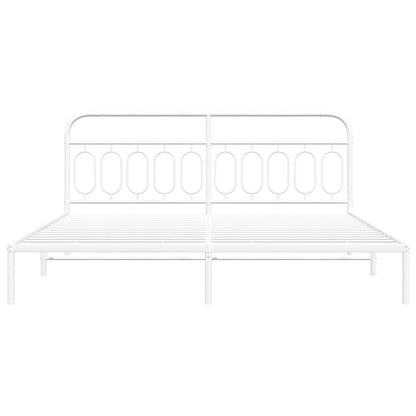 Metal Bed Frame without Mattress with Headboard White 200x200cm