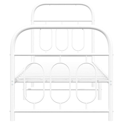 Metal Bed Frame without Mattress with Footboard White 75x190cm