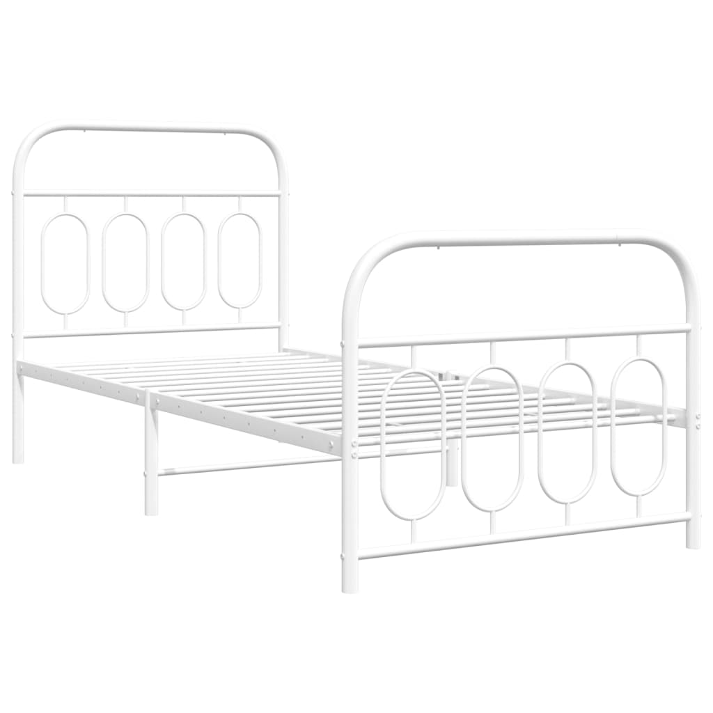 Metal Bed Frame without Mattress with Footboard White 90x190cm