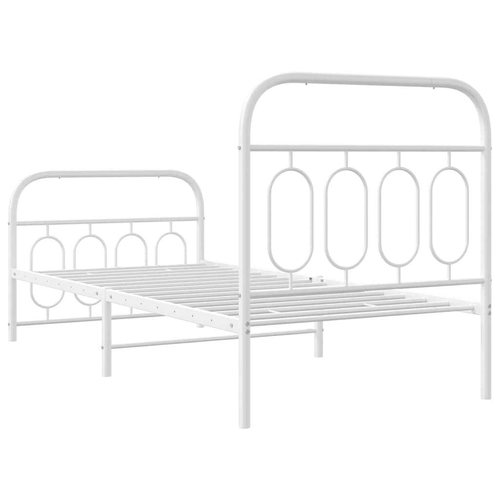 Metal Bed Frame without Mattress with Footboard White 90x190cm