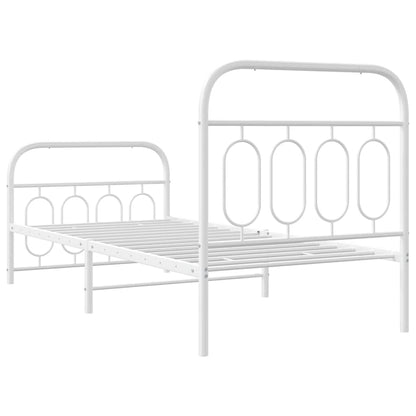Metal Bed Frame without Mattress with Footboard White 90x190cm