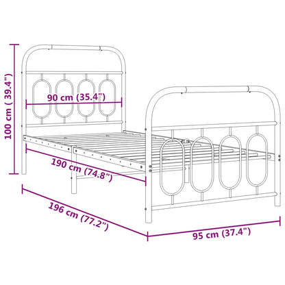 Metal Bed Frame without Mattress with Footboard White 90x190cm