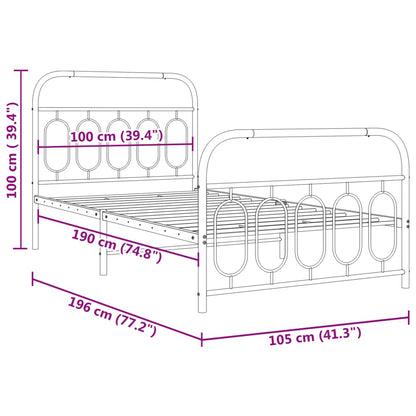 Metal Bed Frame without Mattress with Footboard White 100x190cm