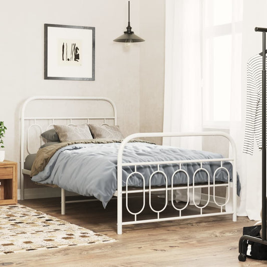 Metal Bed Frame without Mattress with Footboard White 100x190cm
