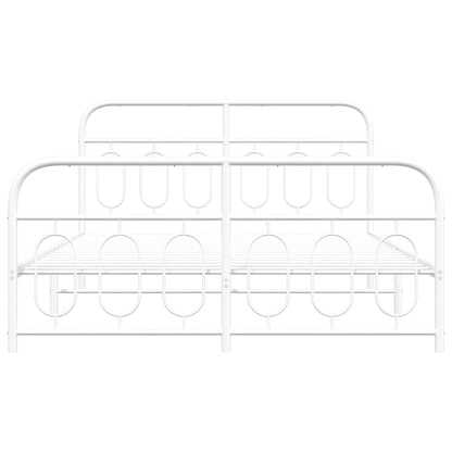 Metal Bed Frame without Mattress with Footboard White 135x190cm