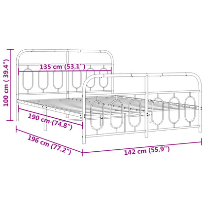 Metal Bed Frame without Mattress with Footboard White 135x190cm