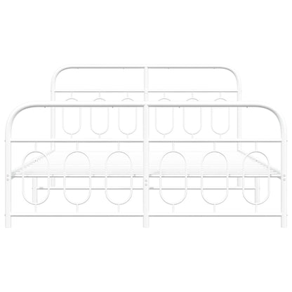 Metal Bed Frame without Mattress with Footboard White 150x200cm