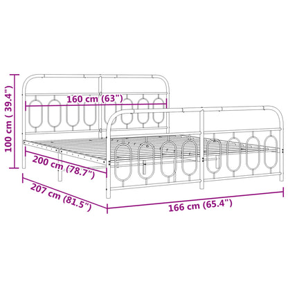 Metal Bed Frame without Mattress with Footboard White 160x200cm