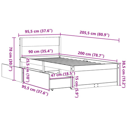 Bed Frame without Mattress White 90x200 cm Solid Wood Pine